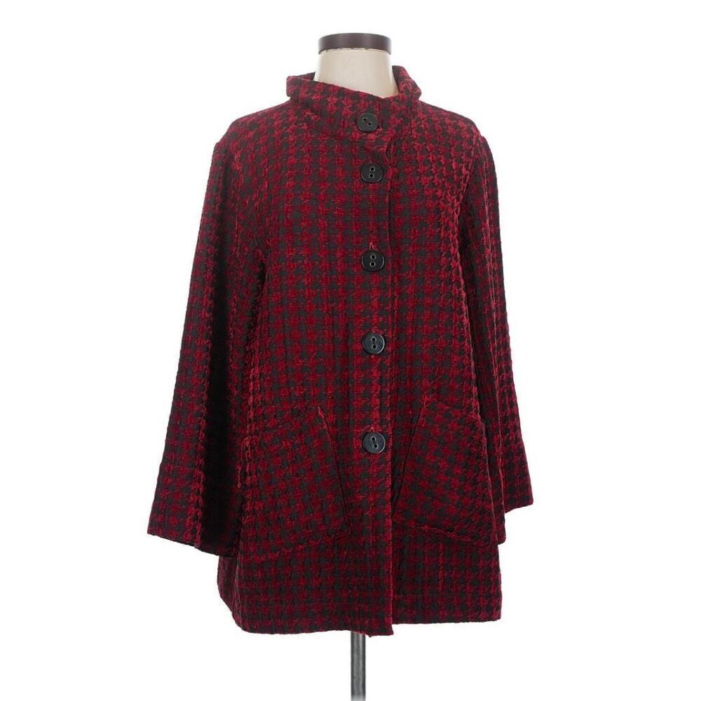 Habitat Red Chenille Houndstooth Swing Coat (Jacket) Sz. S